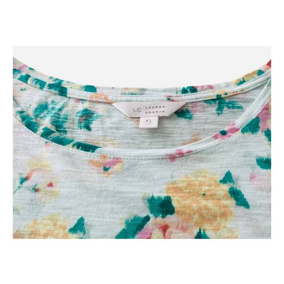 LAUREN CONRAD SHORT SLEEVE PULL-OVER TOP, WOMENS, XL, MULTICOLOR FLORAL PATTERN - Picture 2 of 9